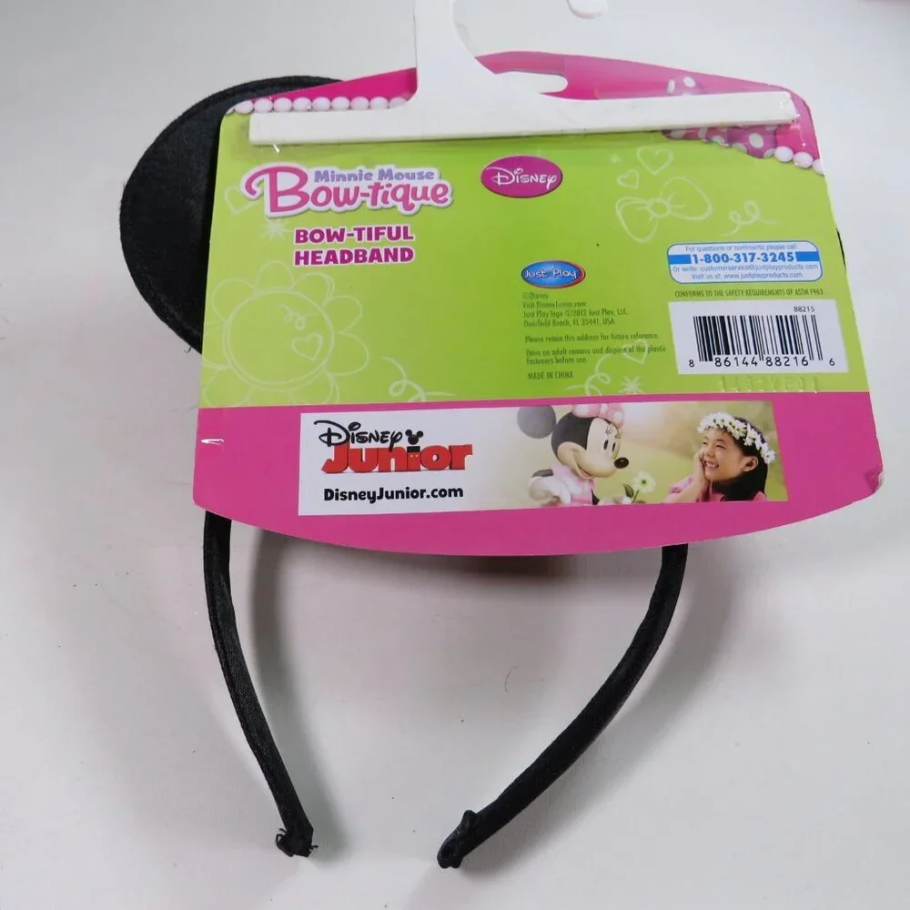 Minnie Mouse headband with sequins fabric ears, satin puffy pink polka dot bow